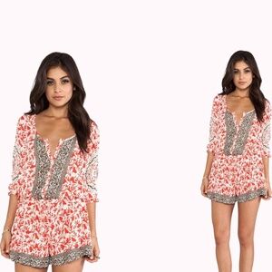 FREE PEOPLE 100% Viscose Resort Romper in Gardenia Combo Drawstring Waist Sz S